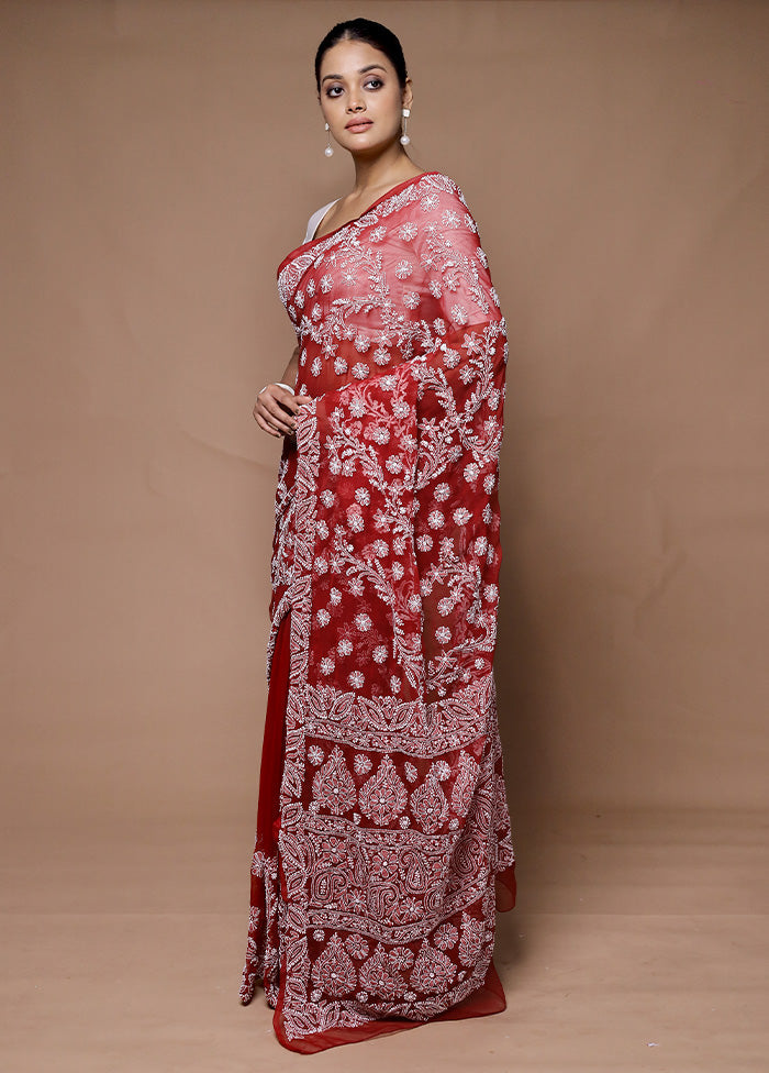 Red Handloom Pure Cotton Saree With Blouse Piece