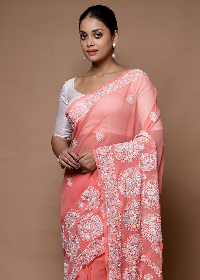 Pink Handloom Pure Cotton Saree With Blouse Piece