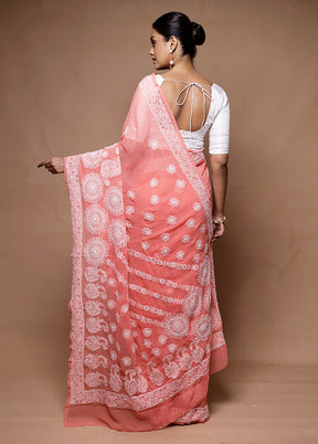 Pink Handloom Pure Cotton Saree With Blouse Piece