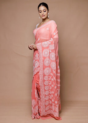 Pink Handloom Pure Cotton Saree With Blouse Piece