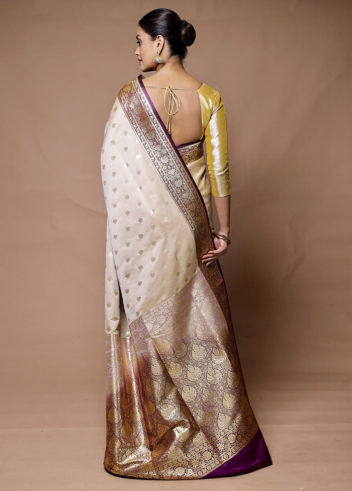 Cream Banarasi Silk Saree With Blouse Piece