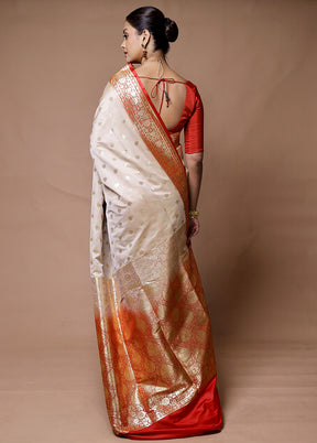 Cream Banarasi Silk Saree With Blouse Piece