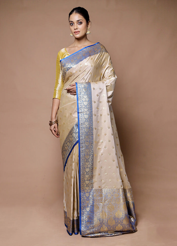 Cream Banarasi Silk Saree With Blouse Piece