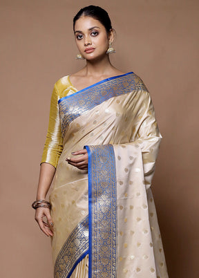 Cream Banarasi Silk Saree With Blouse Piece