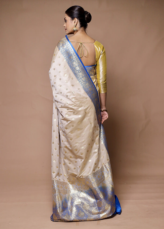 Cream Banarasi Silk Saree With Blouse Piece