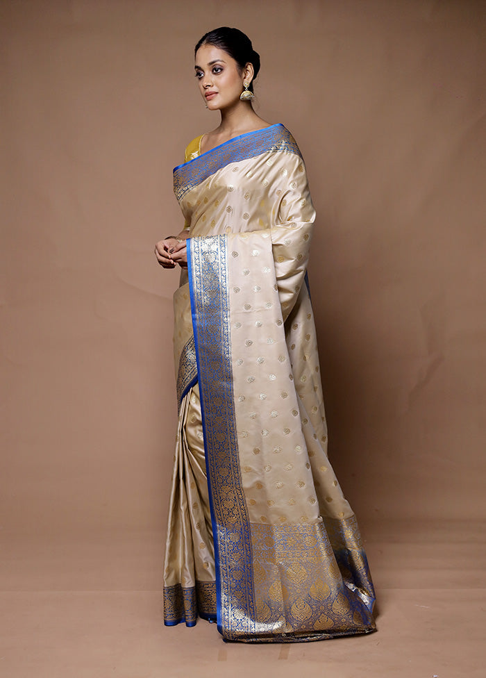 Cream Banarasi Silk Saree With Blouse Piece