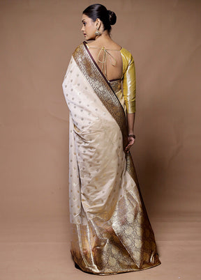 Cream Banarasi Silk Saree With Blouse Piece