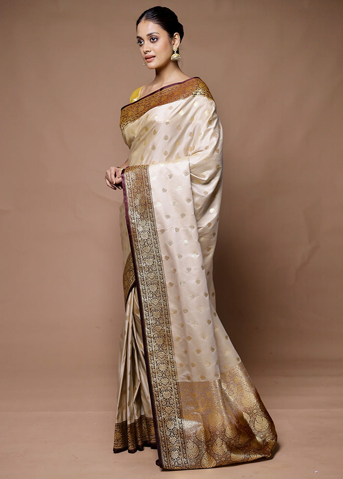 Cream Banarasi Silk Saree With Blouse Piece