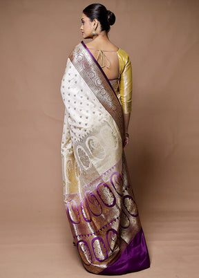 Cream Banarasi Silk Saree With Blouse Piece