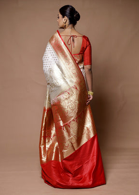 Cream Banarasi Silk Saree With Blouse Piece