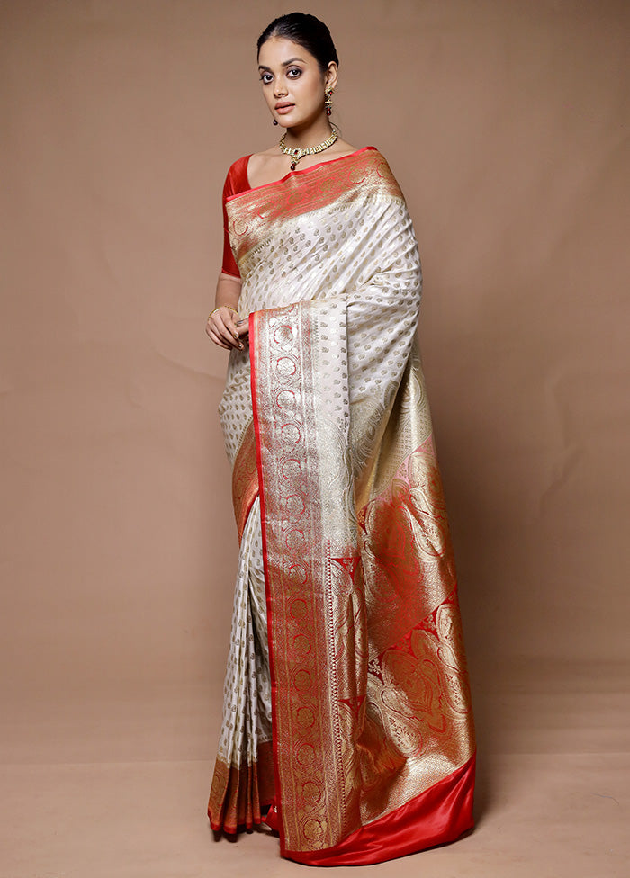 Cream Banarasi Silk Saree With Blouse Piece