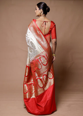 Cream Banarasi Silk Saree With Blouse Piece