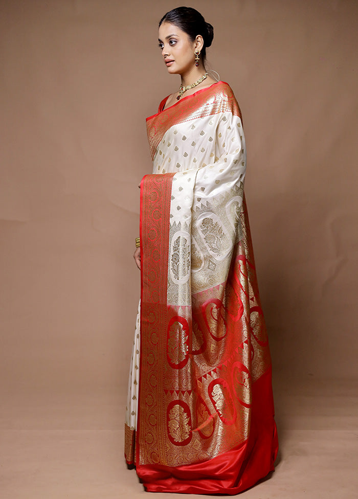 Cream Banarasi Silk Saree With Blouse Piece