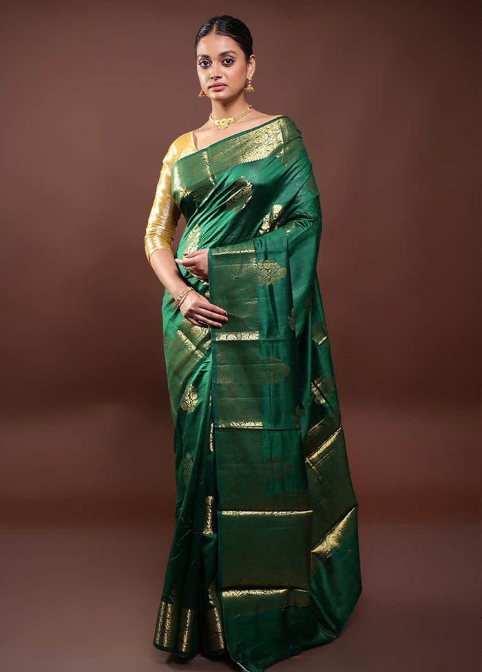 Green Dupion Silk Saree With Blouse Piece