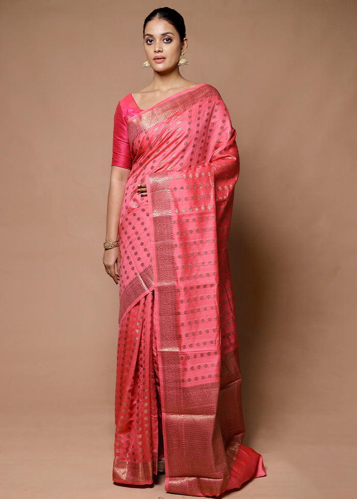 Pink Dupion Silk Saree With Blouse Piece