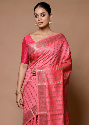 Pink Dupion Silk Saree With Blouse Piece