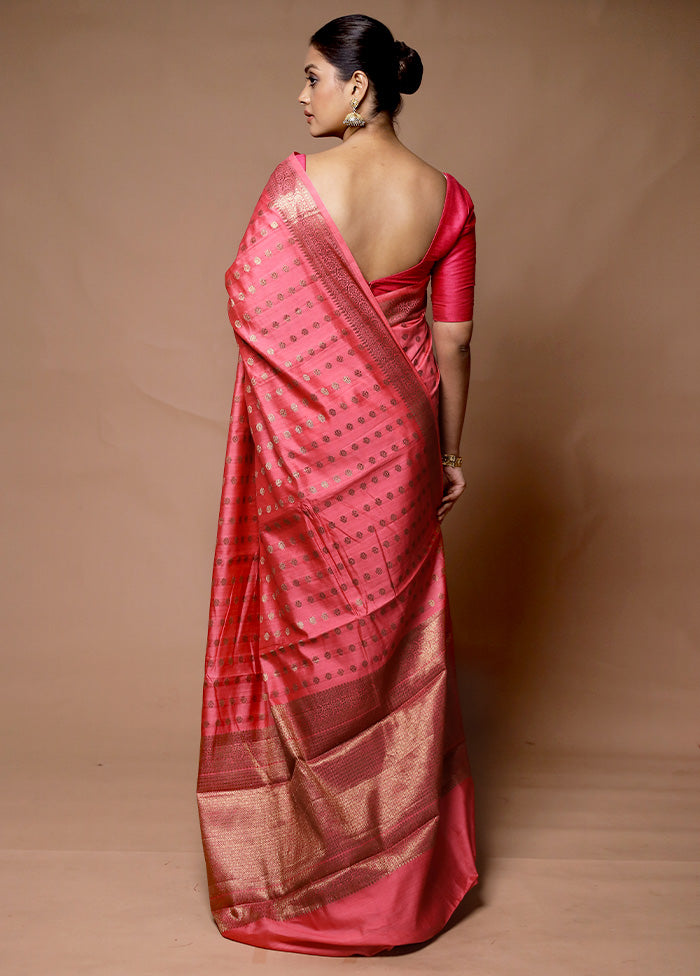 Pink Dupion Silk Saree With Blouse Piece