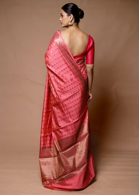 Pink Dupion Silk Saree With Blouse Piece