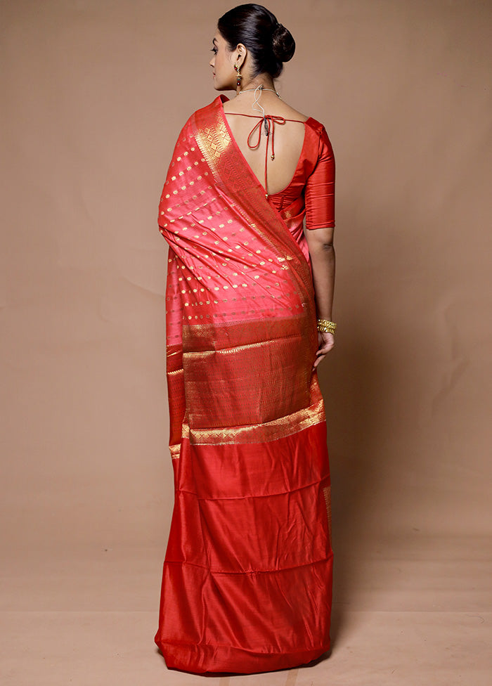 Red Handloom Dupion Pure Silk Saree With Blouse Piece