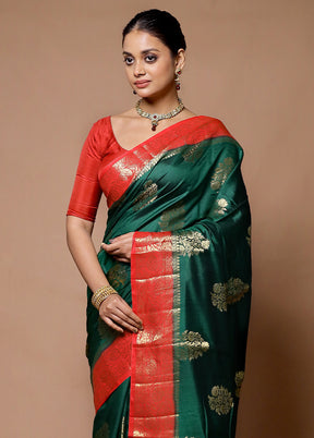 Green Handloom Dupion Pure Silk Saree With Blouse Piece