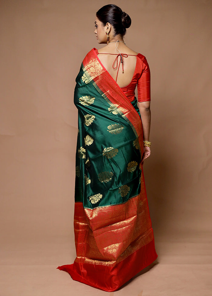 Green Handloom Dupion Pure Silk Saree With Blouse Piece