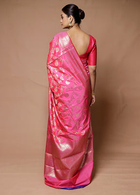 Pink Uppada Silk Saree With Blouse Piece