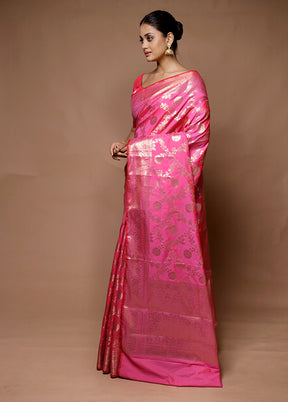 Pink Uppada Silk Saree With Blouse Piece