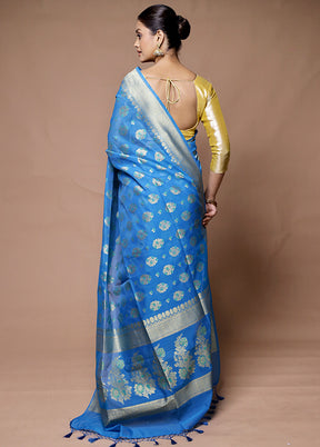 Blue Kora Silk Saree With Blouse Piece