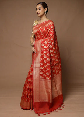 Red Kora Silk Saree With Blouse Piece