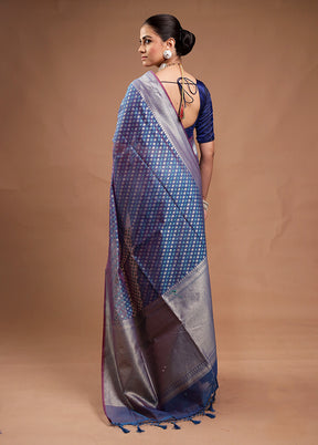 Blue Kora Silk Saree With Blouse Piece