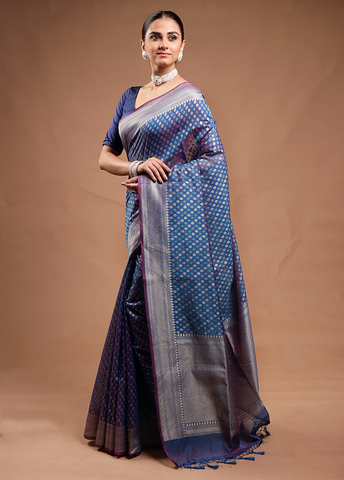 Blue Kora Silk Saree With Blouse Piece