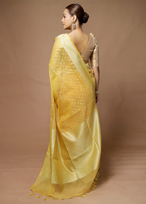 Yellow Kora Silk Saree With Blouse Piece