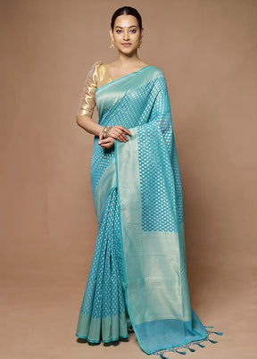 Blue Kora Silk Saree With Blouse Piece