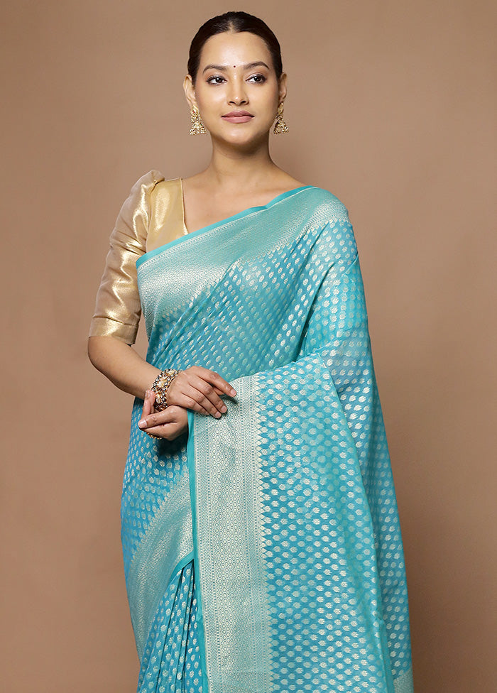 Blue Kora Silk Saree With Blouse Piece