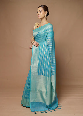 Blue Kora Silk Saree With Blouse Piece