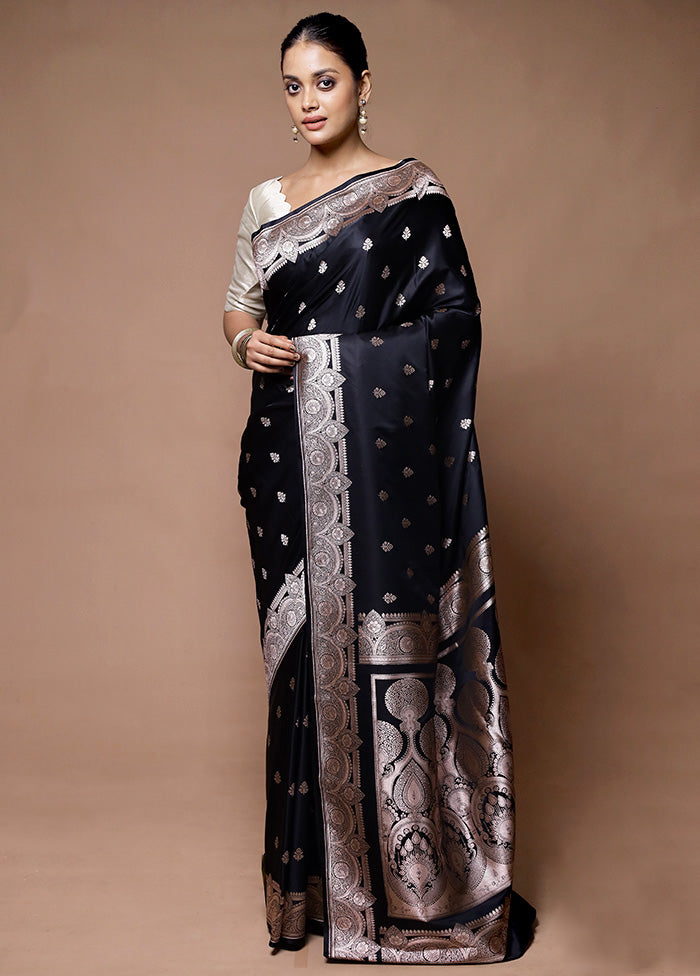 Black Katan Silk Saree With Blouse Piece