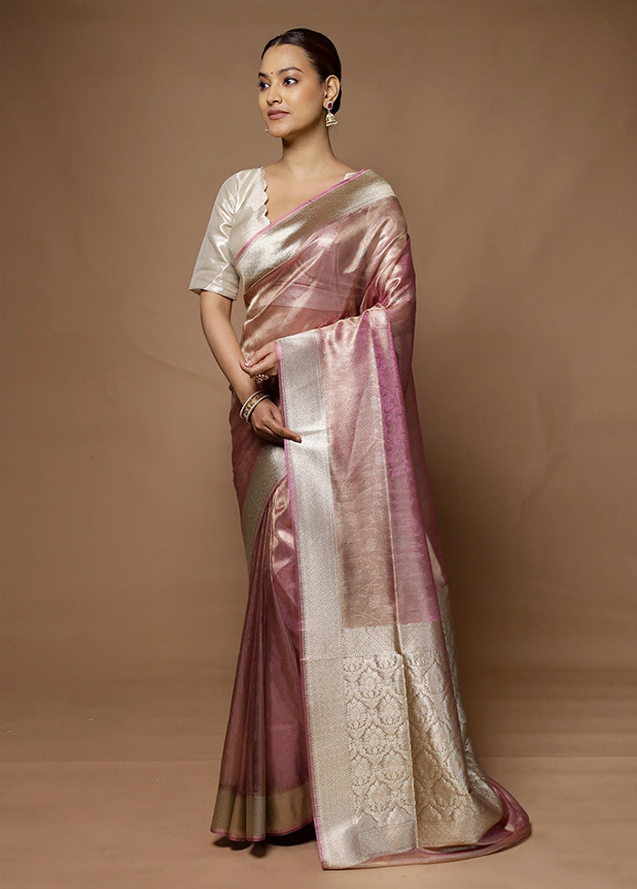 Pink Tissue Silk Saree With Blouse Piece