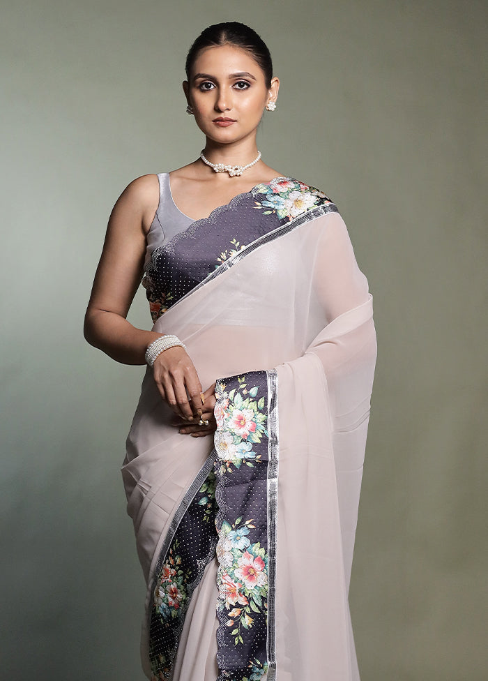 Grey Chiffon Silk Saree With Blouse Piece