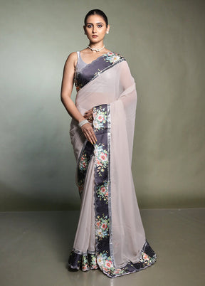 Grey Chiffon Silk Saree With Blouse Piece
