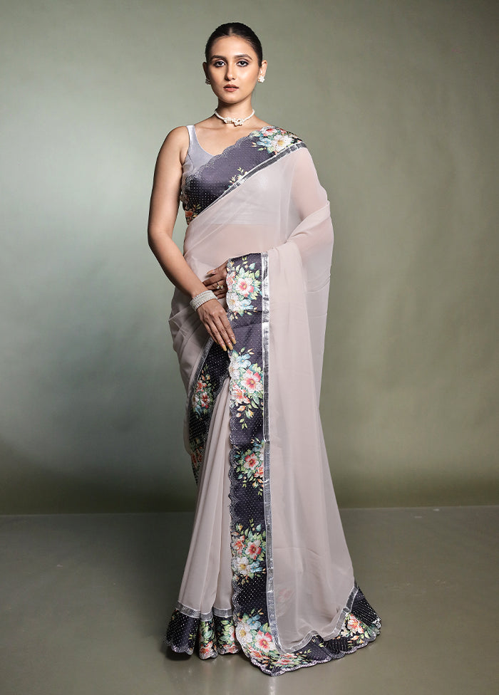Grey Chiffon Silk Saree With Blouse Piece