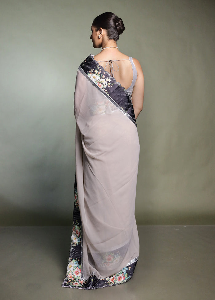 Grey Chiffon Silk Saree With Blouse Piece