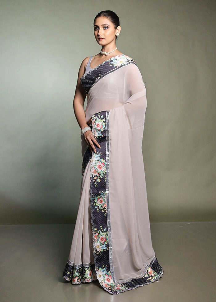 Grey Chiffon Silk Saree With Blouse Piece