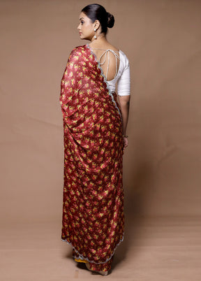 Maroon Chiffon Silk Saree With Blouse Piece