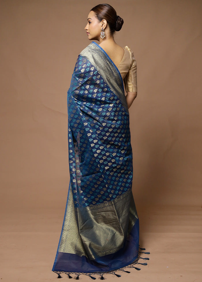 Blue Kora Silk Saree With Blouse Piece