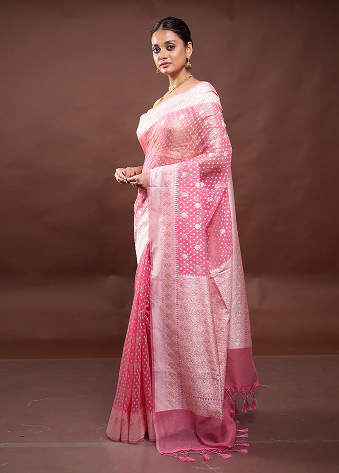 Pink Kora Silk Saree With Blouse Piece