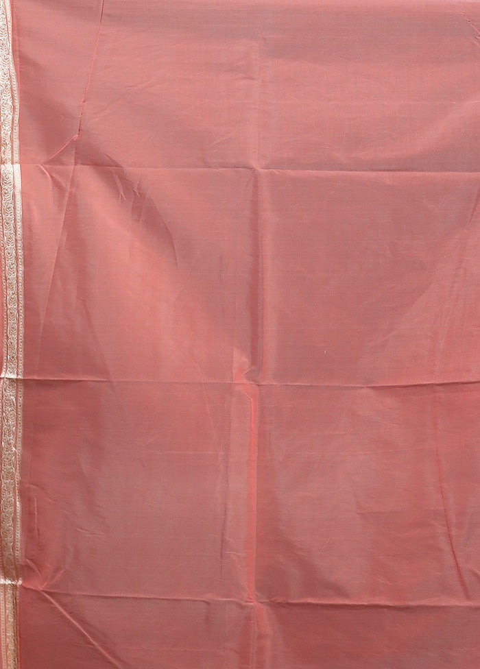 Peach Kora Silk Saree With Blouse Piece