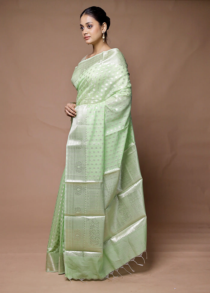 Green Kora Silk Saree With Blouse Piece