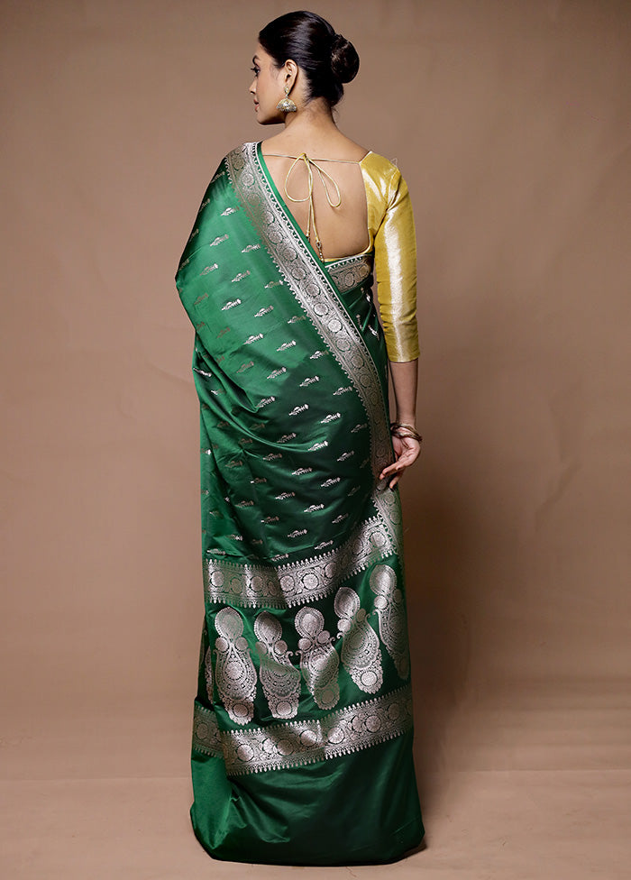 Green Katan Silk Saree With Blouse Piece