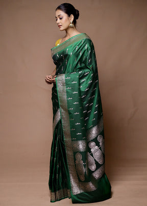 Green Katan Silk Saree With Blouse Piece