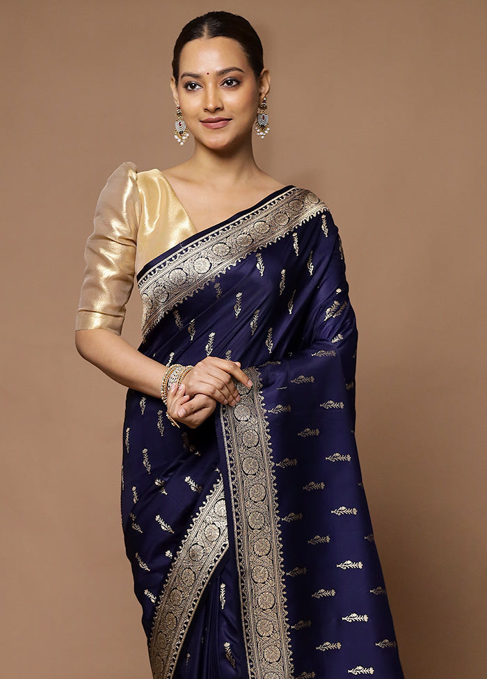 Blue Katan Silk Saree With Blouse Piece